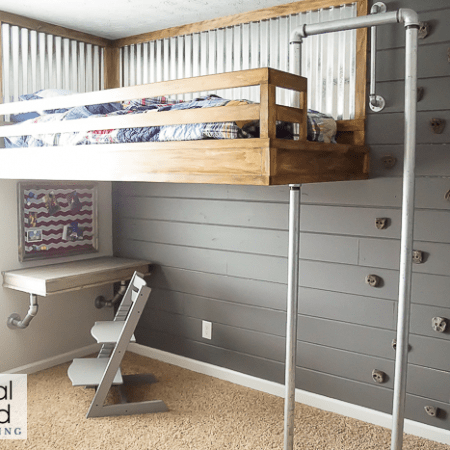 How to Build your own Industrial Loft Bed with Rock Climbing Wall and Firemans Pole
