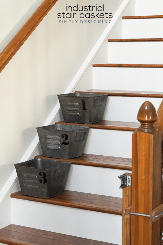 Industrial Stair Baskets with vinyl numbers