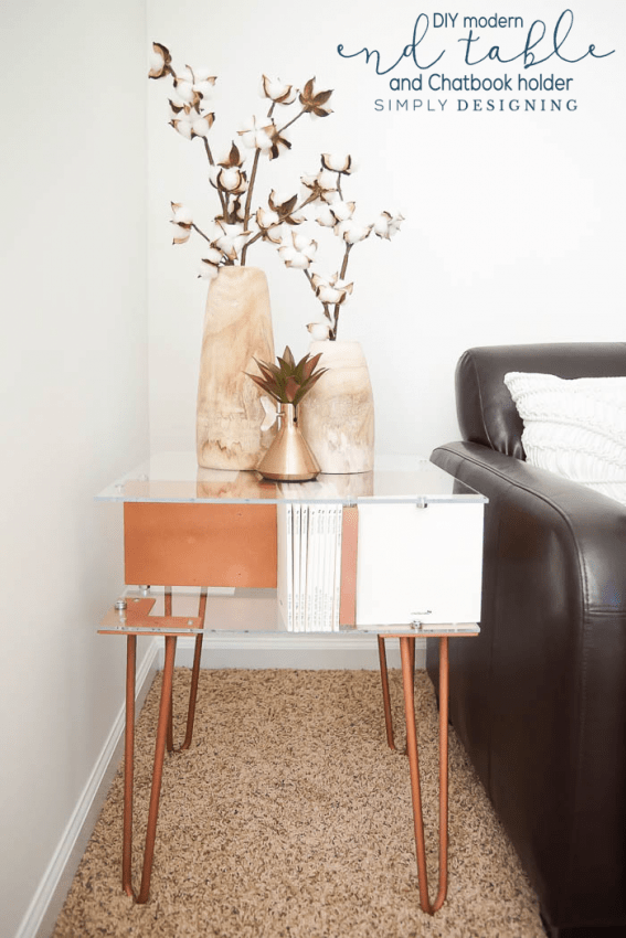 Copper Modern End Table with Photobook Storage