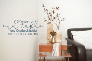 Modern End Table that is easy to make yourself in a weekend DIY Modern End Table and Chatbook Holder 2 Family Room Update