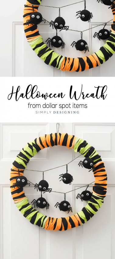 Easy Halloween Wreath - made with items from the dollar spot - cheap halloween wreath