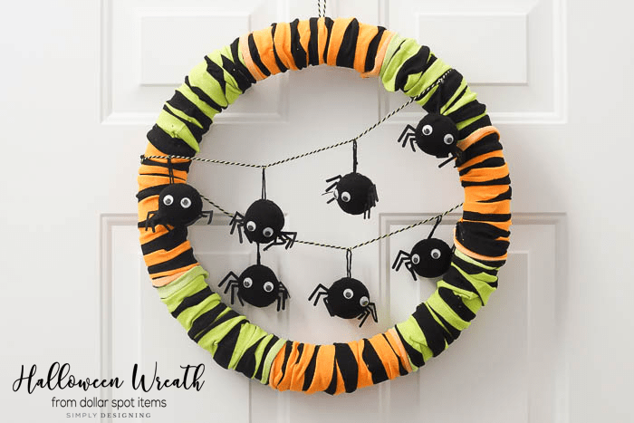 Such a fun and easy Halloween Wreath made only from items found at the dollar spot | Halloween Wreath made with Dollar Spot Items | 8 | summer hoop wreath