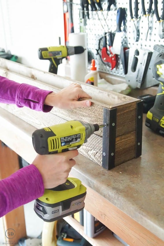 How to make Farmhouse Stocking Holders - screw second board in place