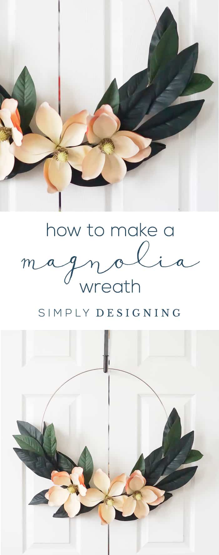 How to Make a Magnolia Hoop Wreath - this beautiful magnolia wreath is the perfect white winter wreath or elegant summer wreath for your home - How to make a Magnolia Farmhouse Wreath
