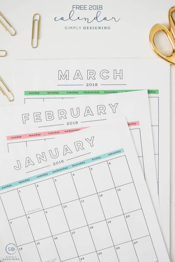 Free 2018 Calendar to Print and Use Monthly | Simply Designing with Ashley