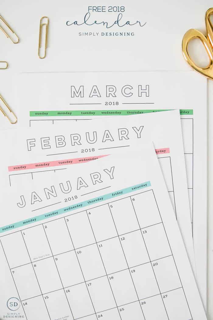 Free 2018 Calendar - monthly printable calendar