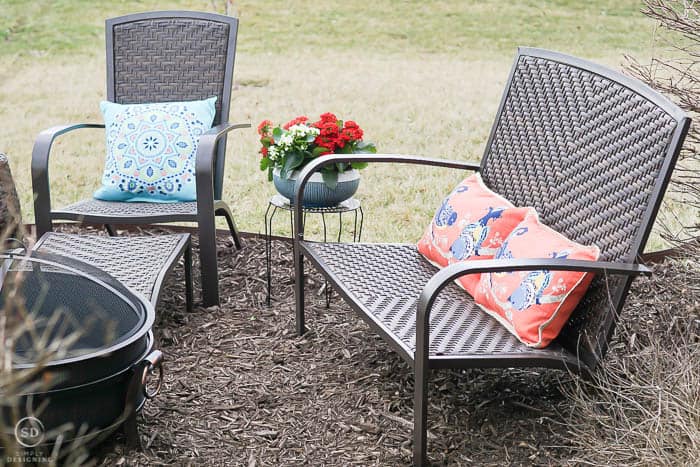 wicker Adirondack bench - outdoor living with an easy backyard fire pit