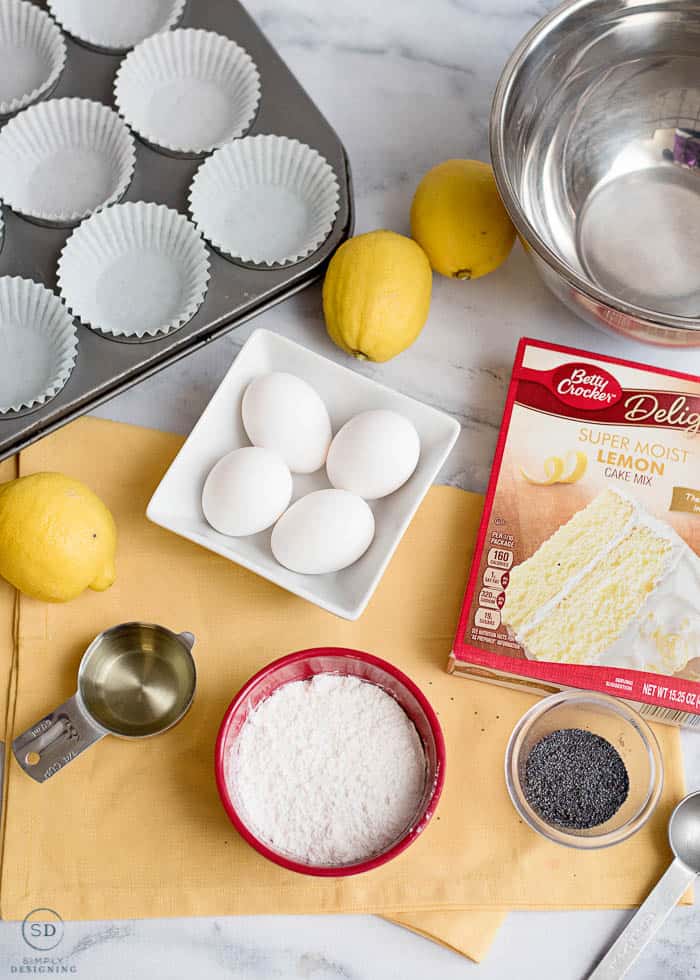 Ingredients to make Lemon Muffins with Poppy Seeds