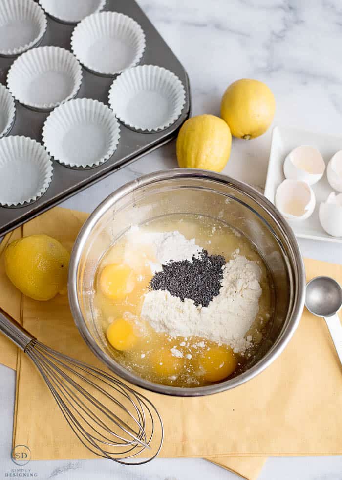 Combine ingredients for lemon muffins