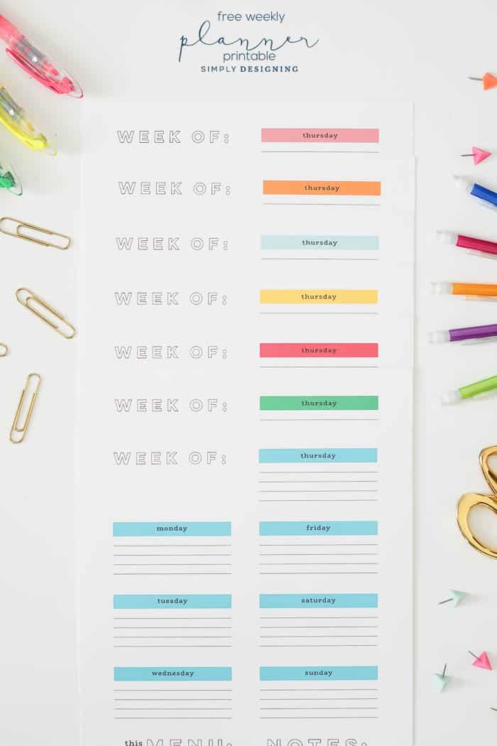 FREE Weekly Printable Planner | Simply Designing with Ashley