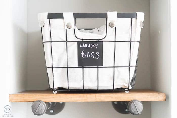 Organize a laundry room with wire baskets - close up