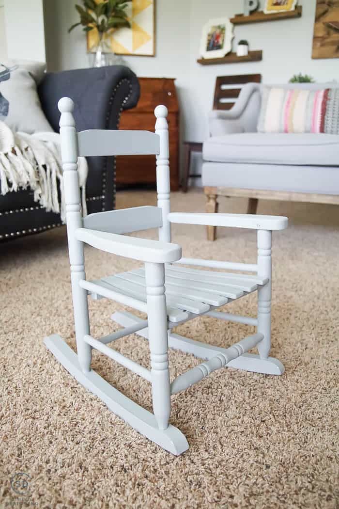 How to Repaint Furniture without Sanding - grey childs rocking chair