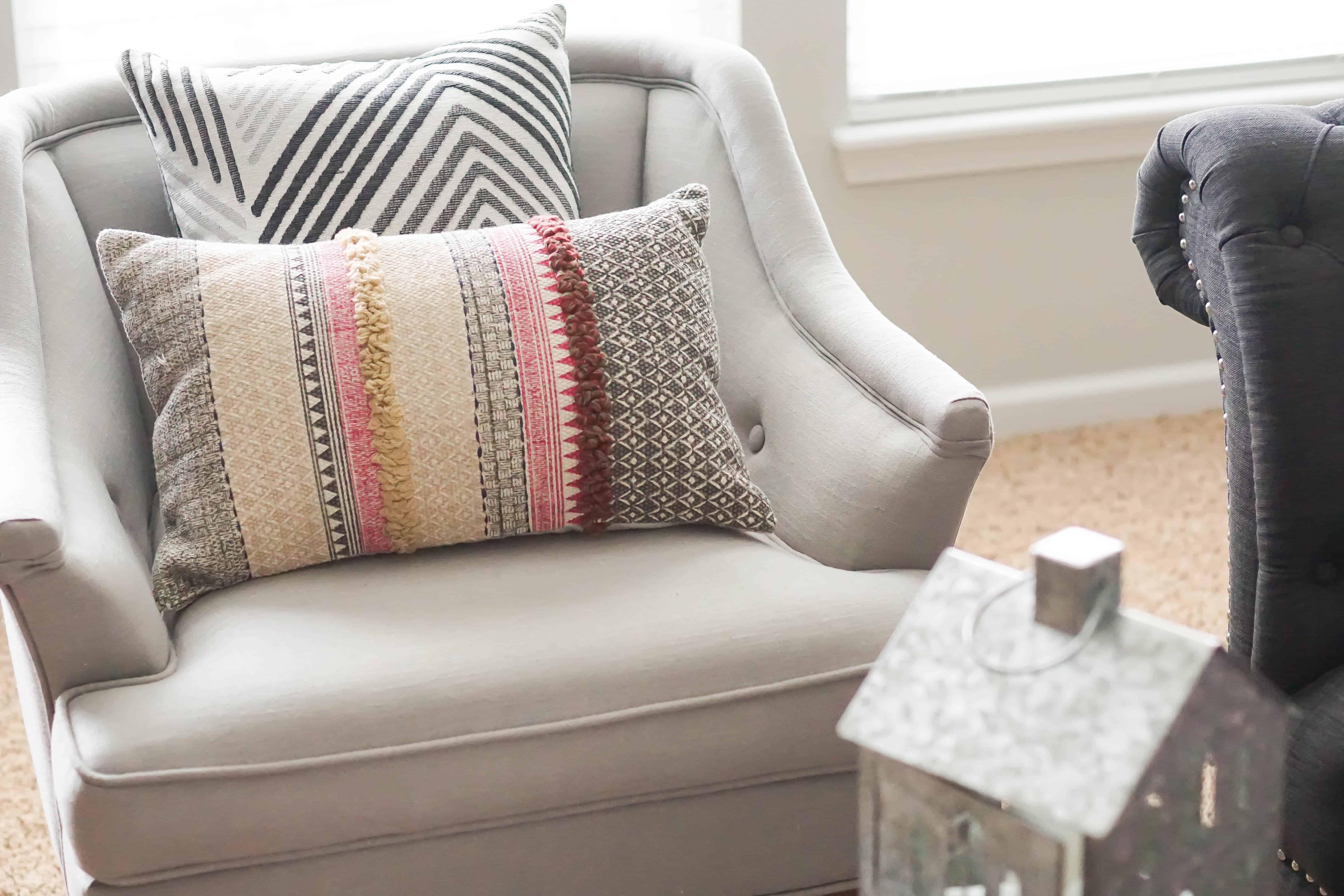 chevron pillow layer in fall room update