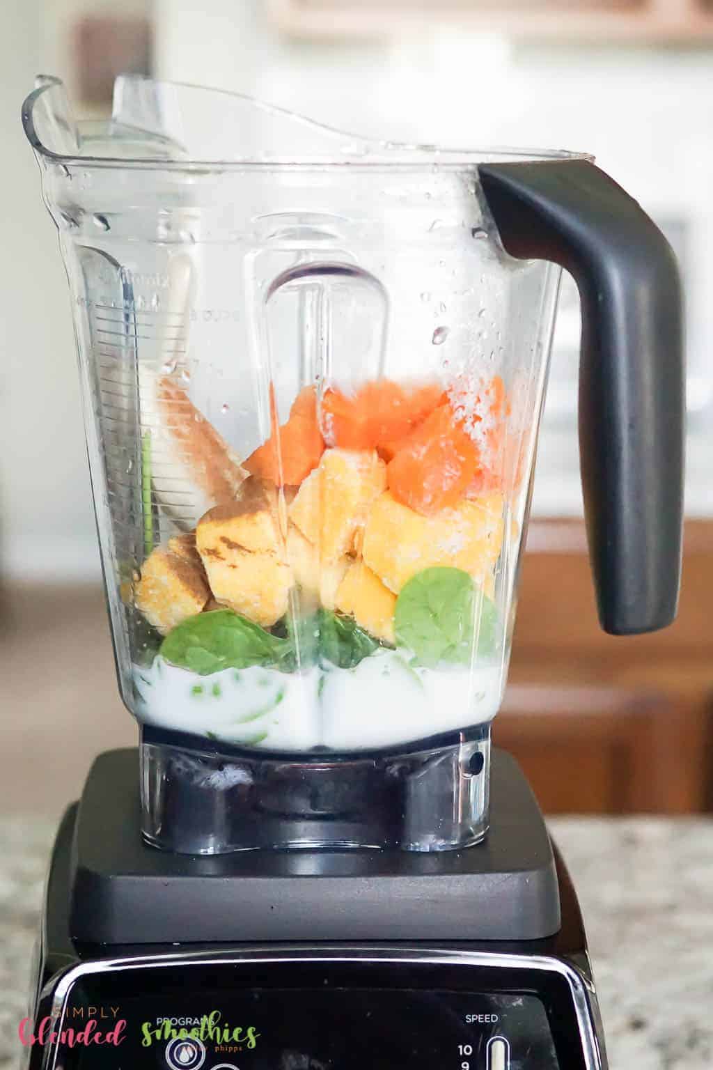 Green Sweet Potato Smoothie 7 Sweet Potato Smoothie ingredients in blender