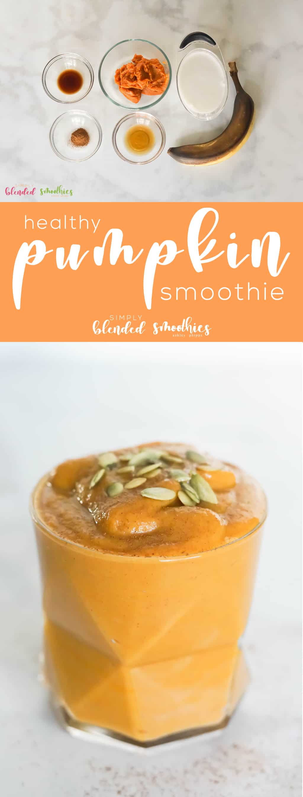 Healthy Pumpkin Smoothie Recipe 4 This healthy pumpkin smoothie recipe is made with pumpkin, honey, vanilla, spice and a banana and will make all your pumpkin spice dreams come true!