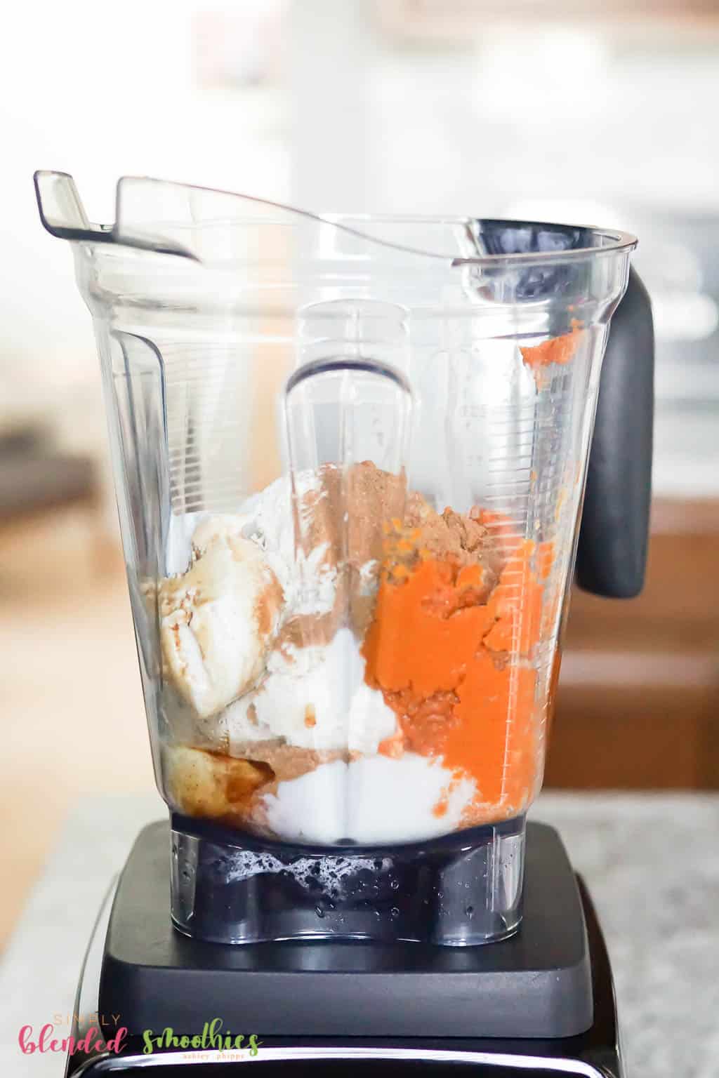 Pumpkin Milkshake 6 All Pumpkin Milkshake ingredients in a blender ready to blend together