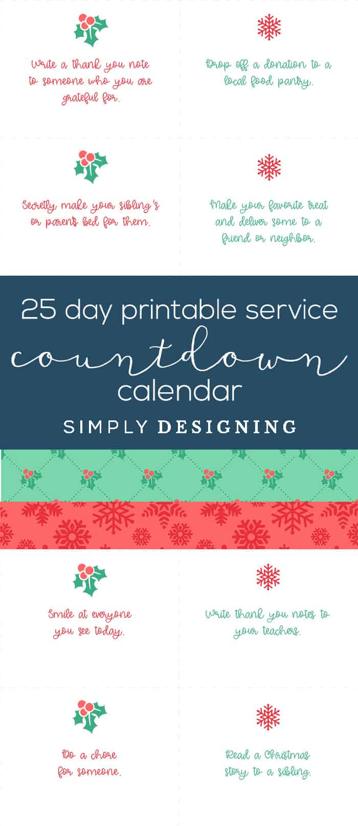 25 Day Free Printable Christmas Countdown Calendar - service countdown calendar - #ad #bhghowiholiday #bhglivebetter #bhgatwalmart @BHGLiveBetter