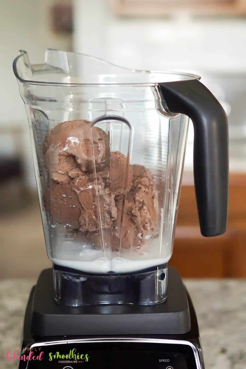 Chocolate Milkshake 7 chocolate shake ingredients in a blender