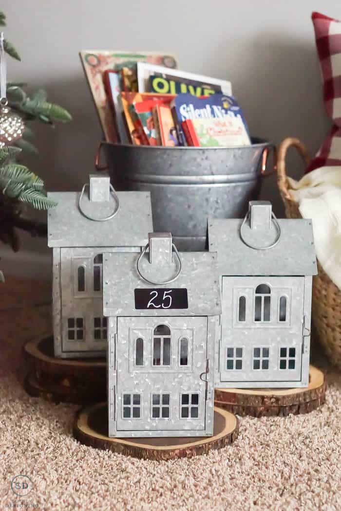 Galvanized House Lanterns as a Countdown Calendar