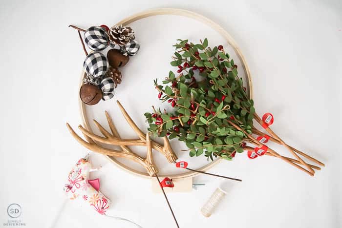 Antler Christmas Hoop Wreath supplies