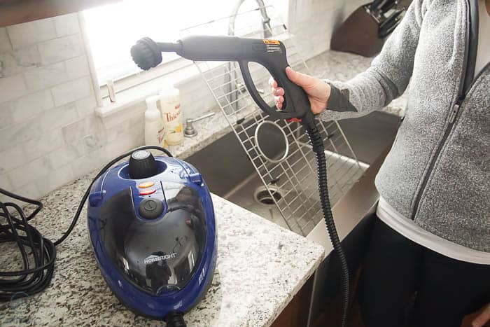 SteamMachine with Nylon Brush attachment - How to Clean a Kitchen Sink Grid