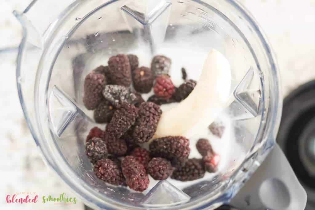 Blackberry Smoothie 8 blackberry smoothie ingredients in a blender