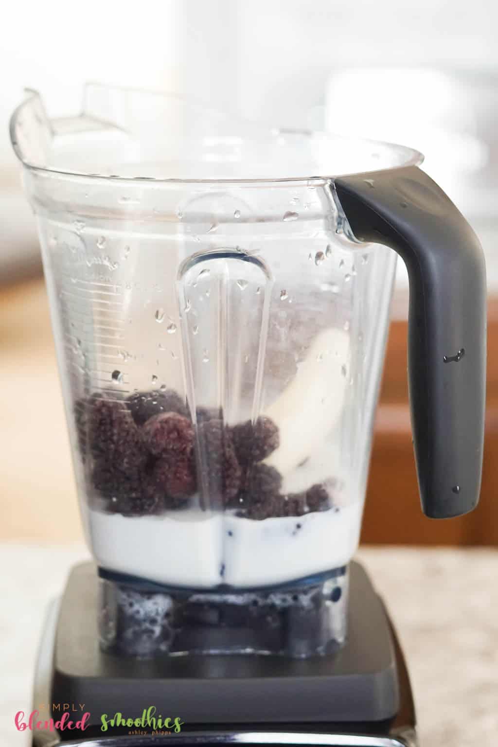 Blackberry Smoothie 4 Blackberry Smoothie ingredients in a vitamix blender