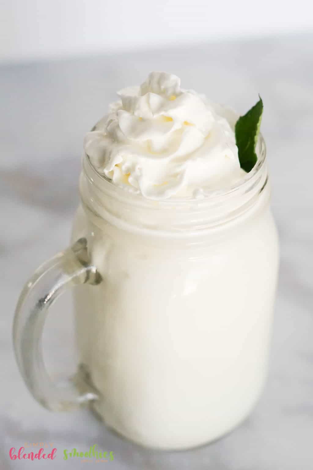 Mocha Frappe 16 Vanilla Frappe with whipped cream and mint leaf