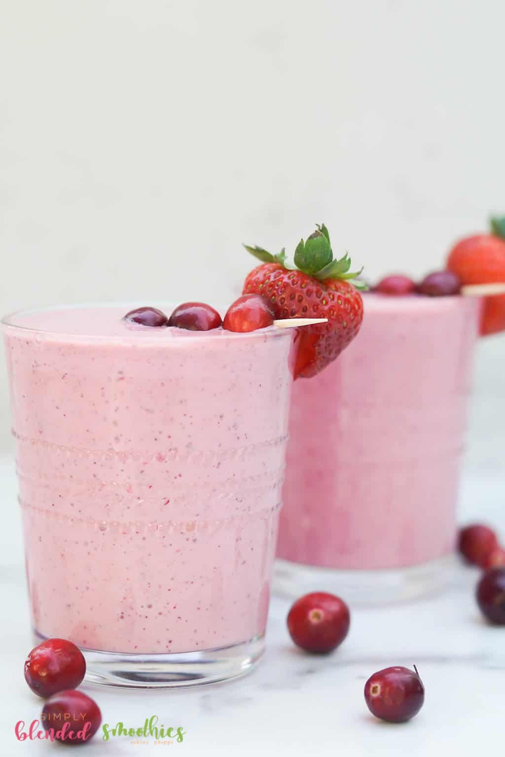 Cranberry Truffle Smoothie 3 two Cranberry Truffle Smoothies with cranberries and strawberries