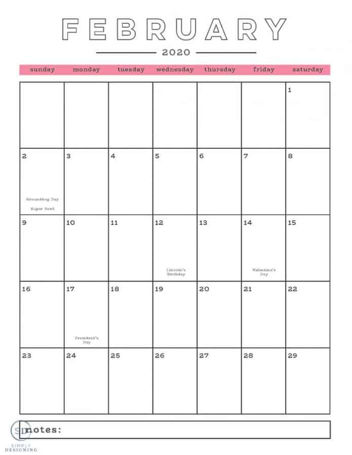 Free 2020 Printable Calendar | Simply Designing with Ashley
