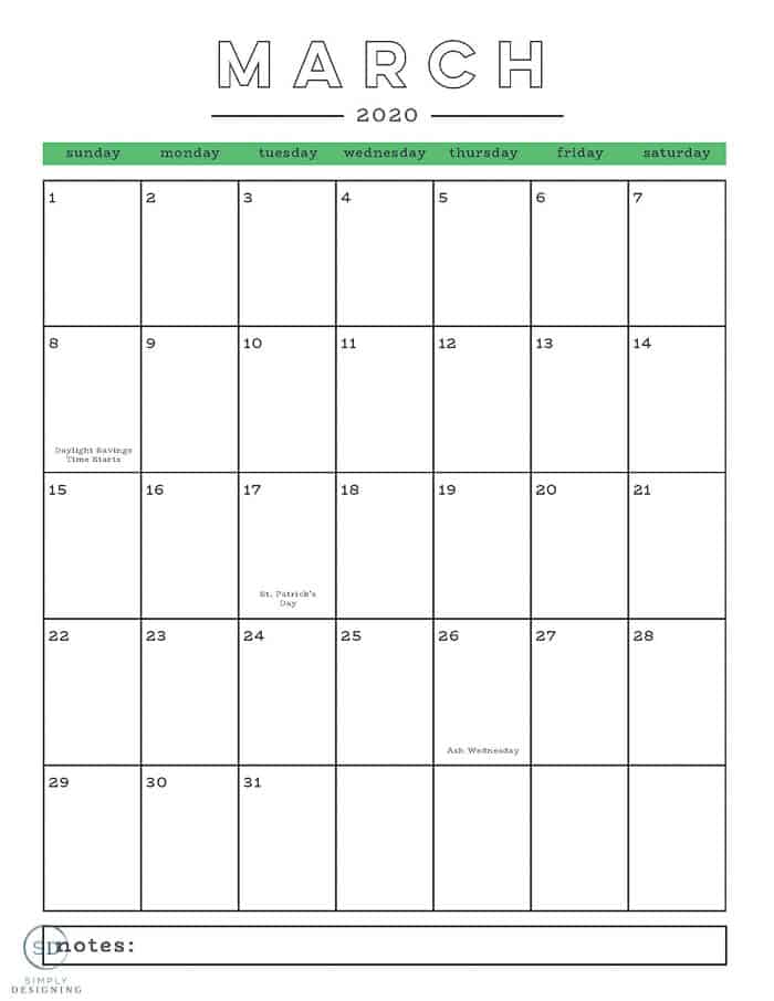 Free 2020 Printable Calendar | Simply Designing with Ashley