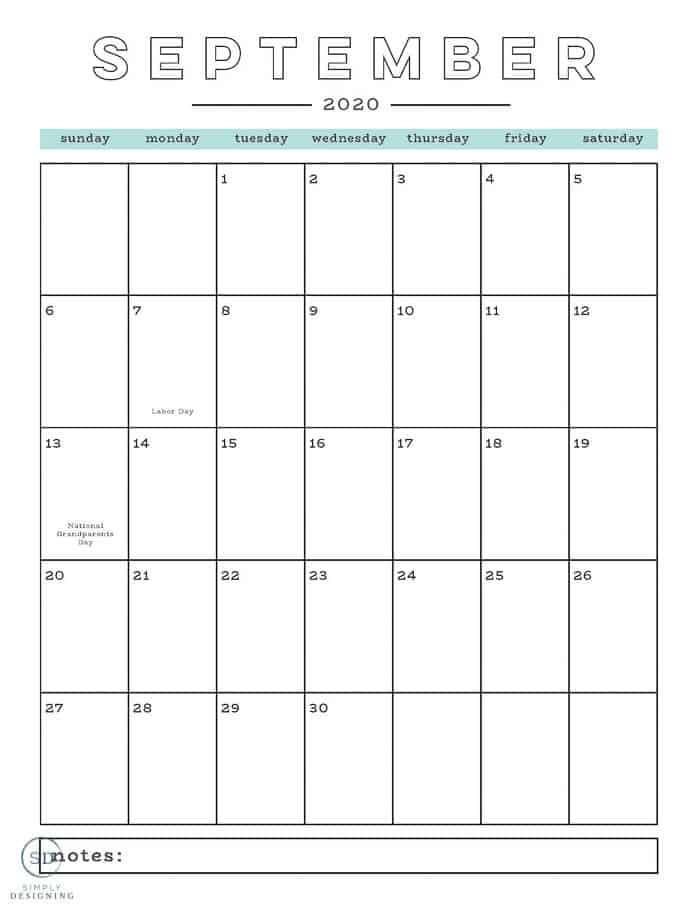 Calendar sept deals 2020 printable