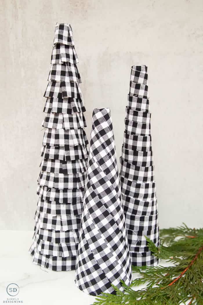 Styrofoam Christmas Trees Covered in Fabric - Ruffly Christmas