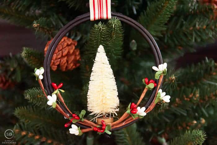 diy farmhouse ornament on christmas tree