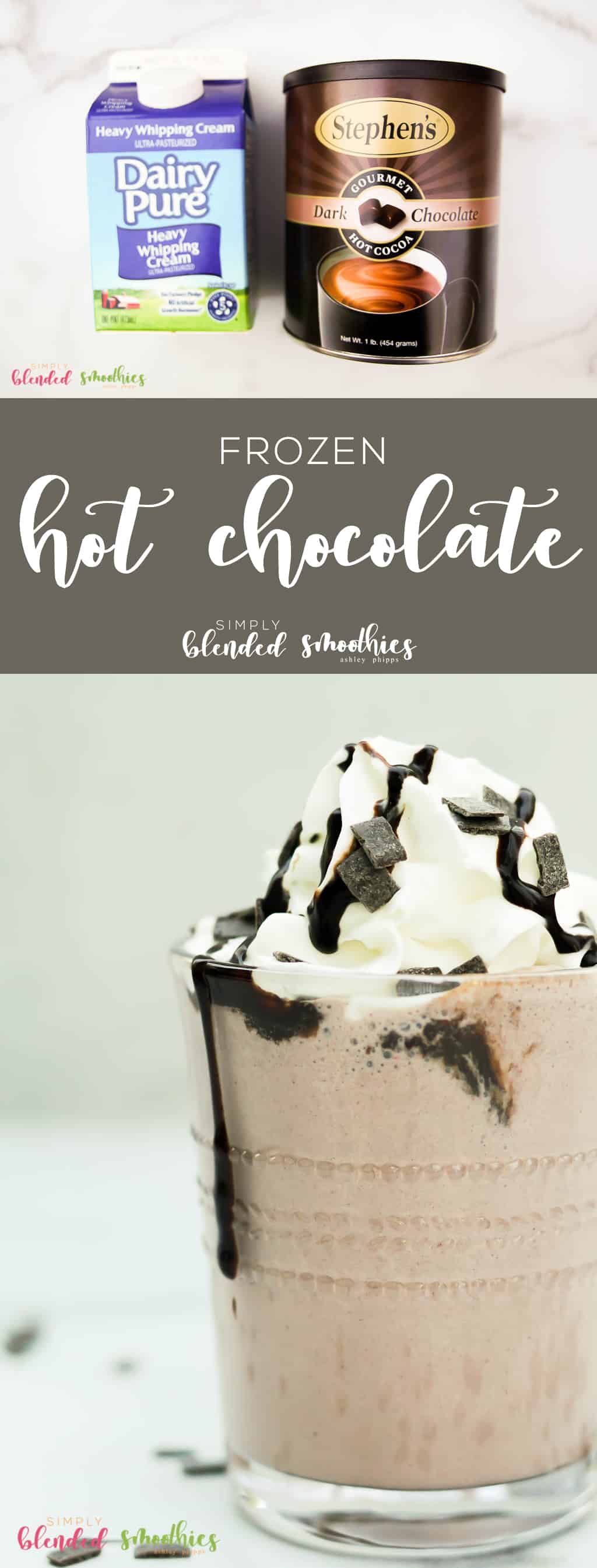 Easy Frozen Hot Chocolate Recipe 1 This Easy Frozen Hot Chocolate recipe is so delicious and easy to make. It is rich, creamy and only requires 3-ingredients to make!