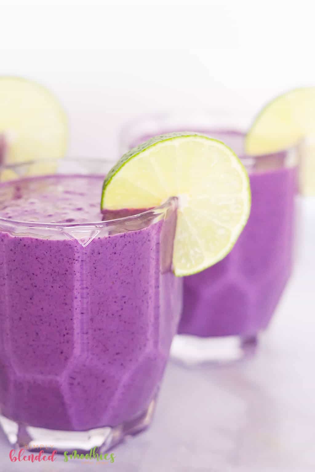 Banana Berry Smoothie 16 smoothie made with blueberries and banana with a splash of lime