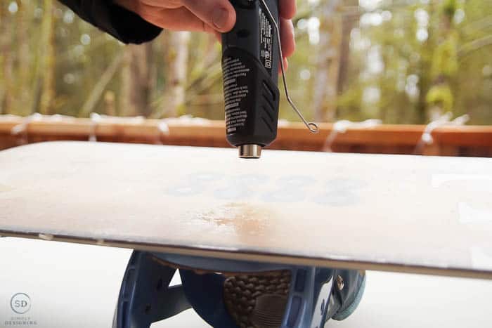 melted wax on snowboard