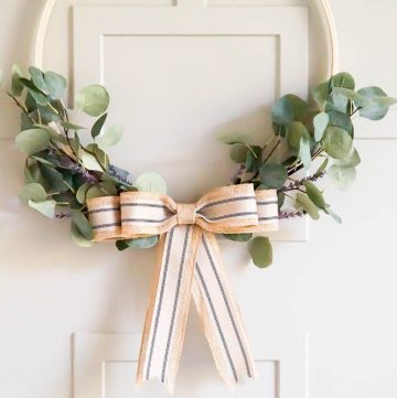 greenery hoop wreath with lavender and burlap bow