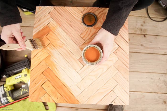 stain herringbone patterned wood