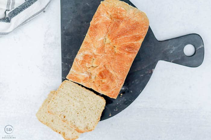 no-knead white bread on black bread board