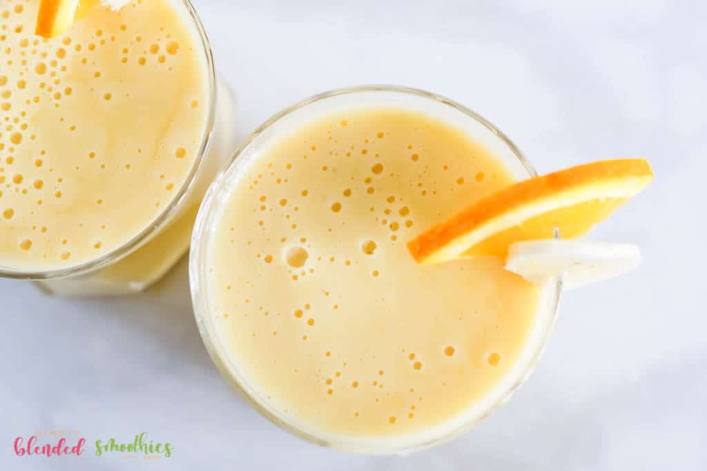 Orange Banana Smoothie 2 banana orange smoothie looking from the top down