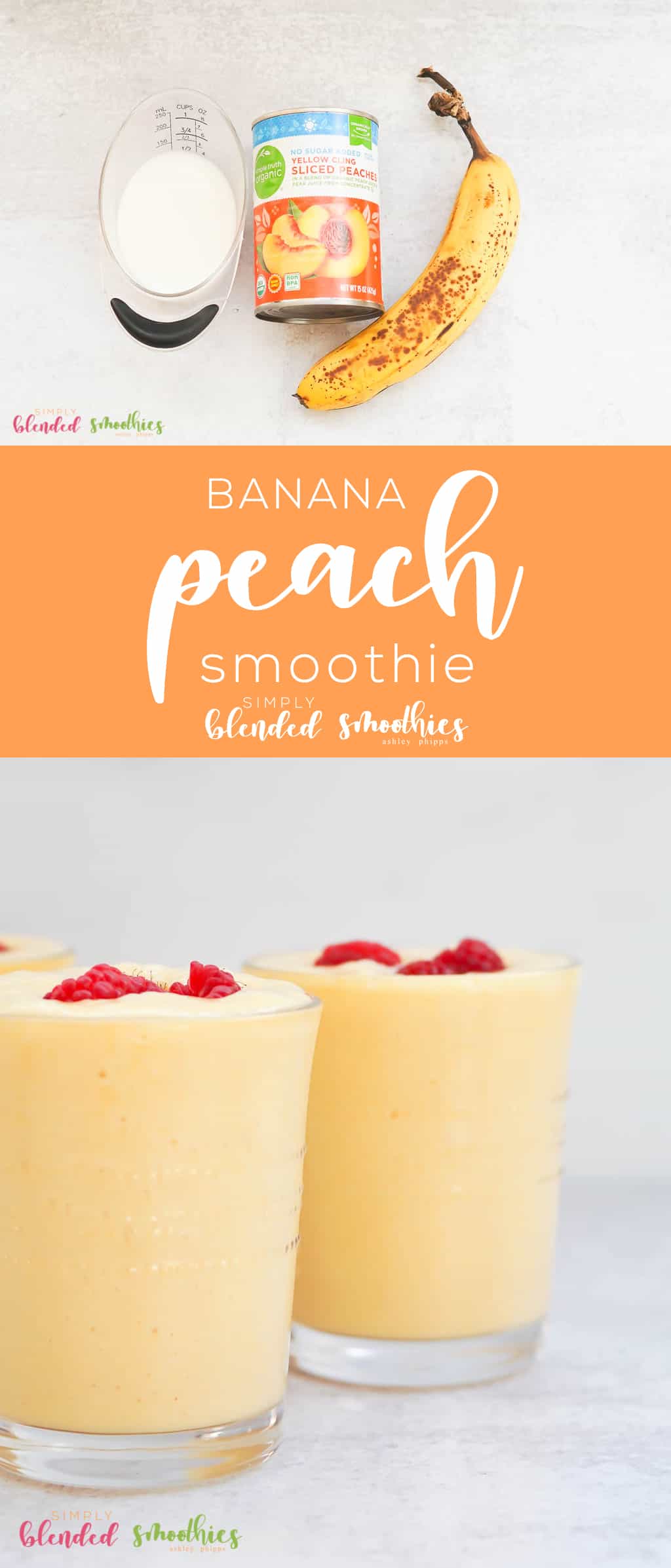 Banana Peach Smoothie 7 This Banana Peach Smoothie is the perfect way to use canned or fresh fruits you have at home in a delicious refreshing smoothie
