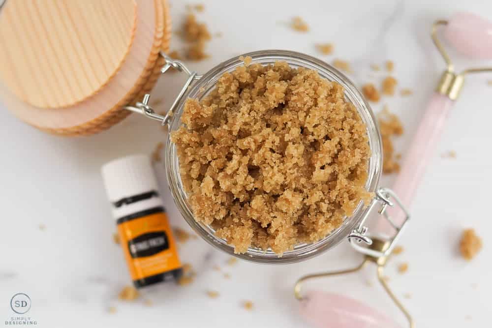 looking at face scrub from the top down made with brown sugar and essential oils