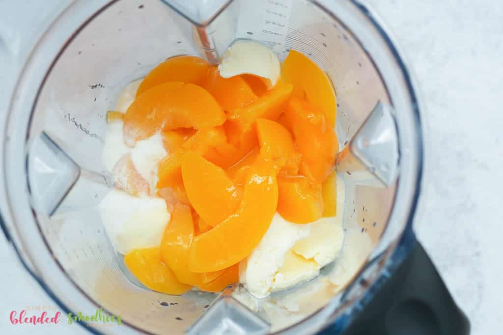 Peach Milkshake 7 ice cream and peaches in a blender
