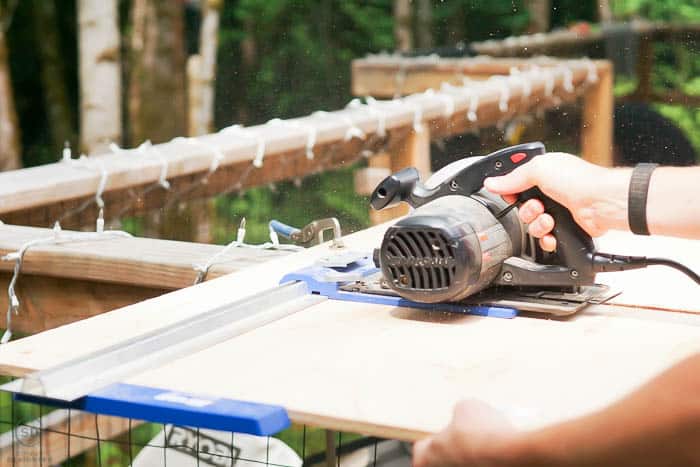 use circular saw and kreg rip-cut to cut plywood