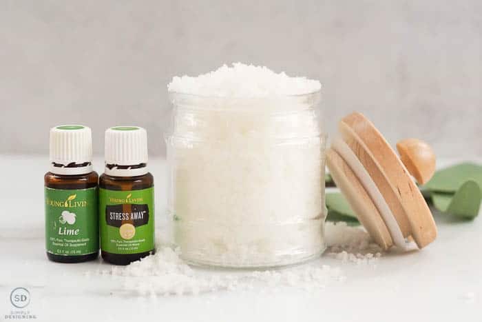 Salt Scrub - Salt Body Scrub with essential oils in a glass jar with wood lid