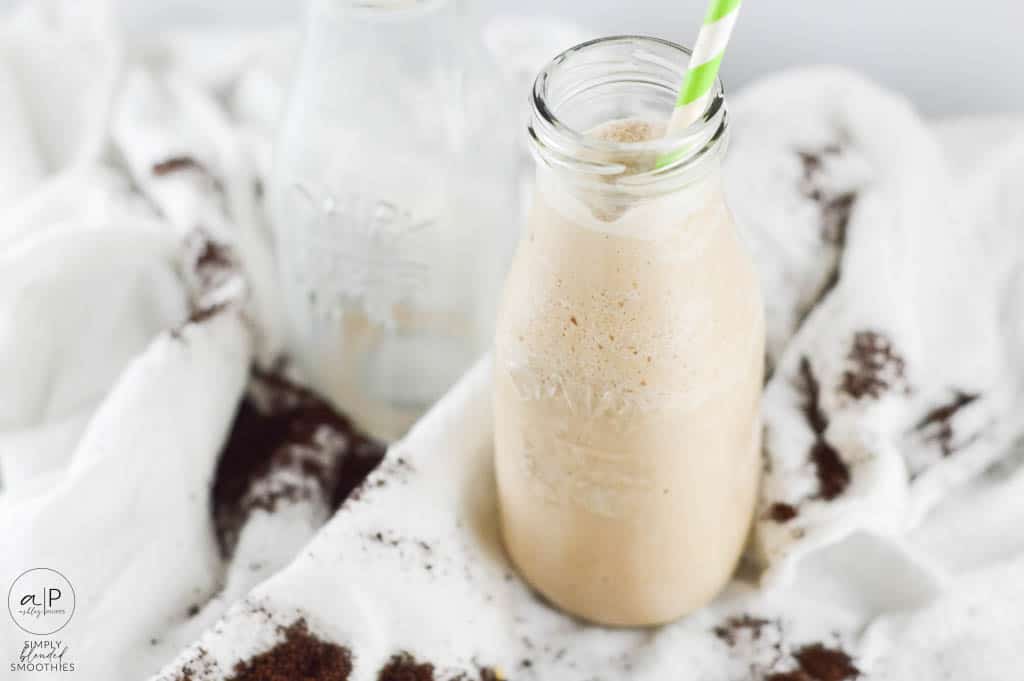coffee smoothie in glass milk container