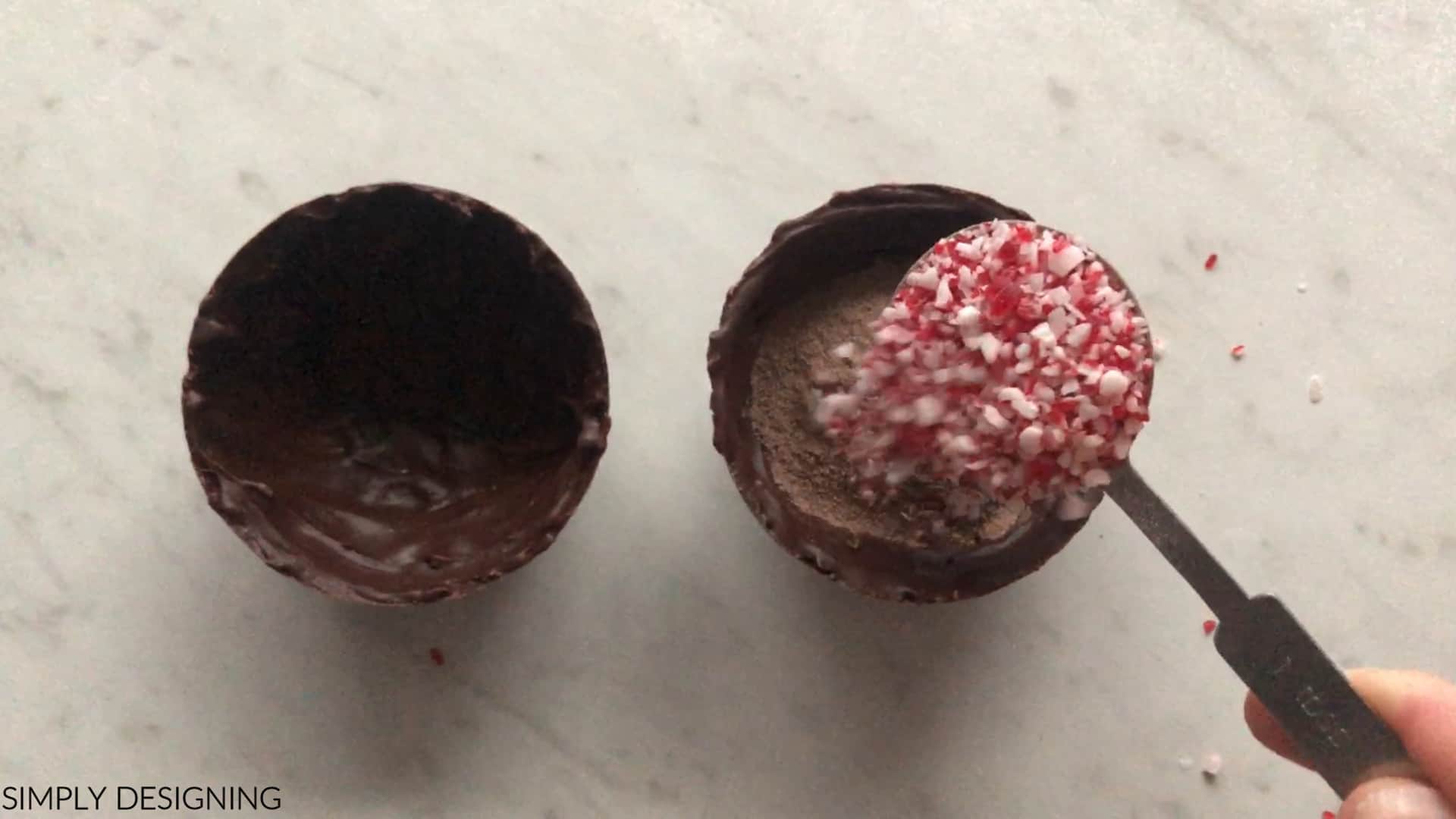 add crushed candy cane to hot cocoa bomb
